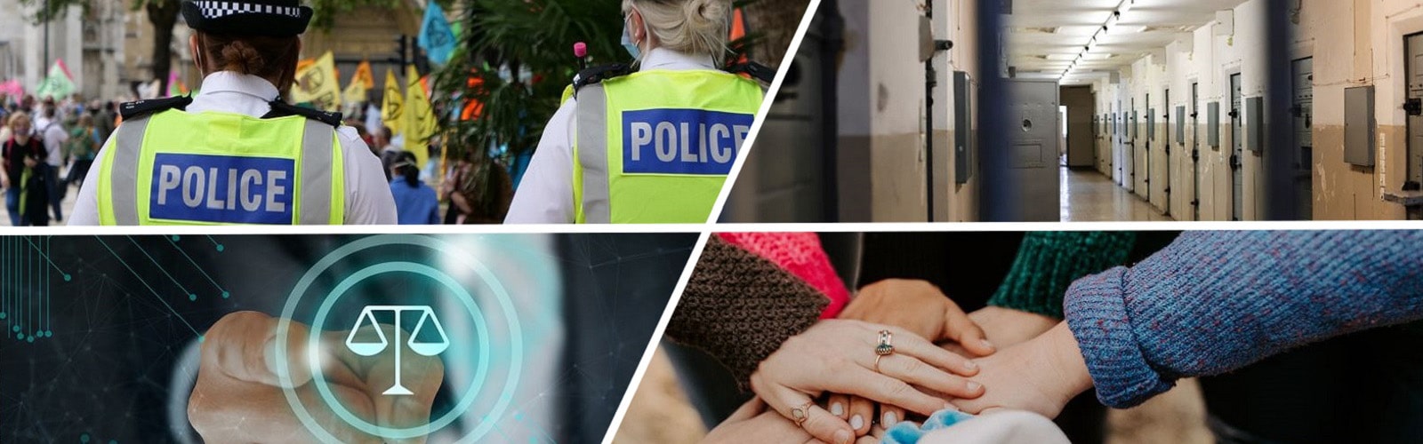 A group of images showing the police and prison cells