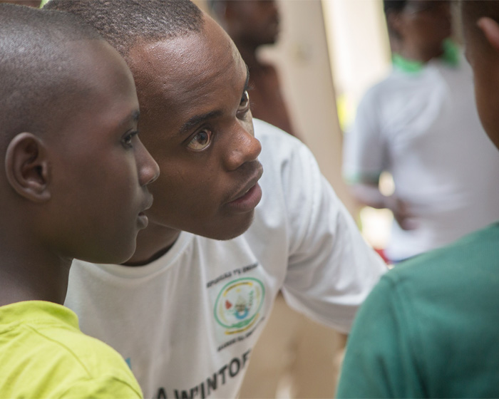 The Mobile Arts for Peace team working with youngsters in Rwanda