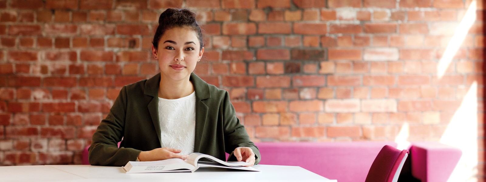 A student reading in the library