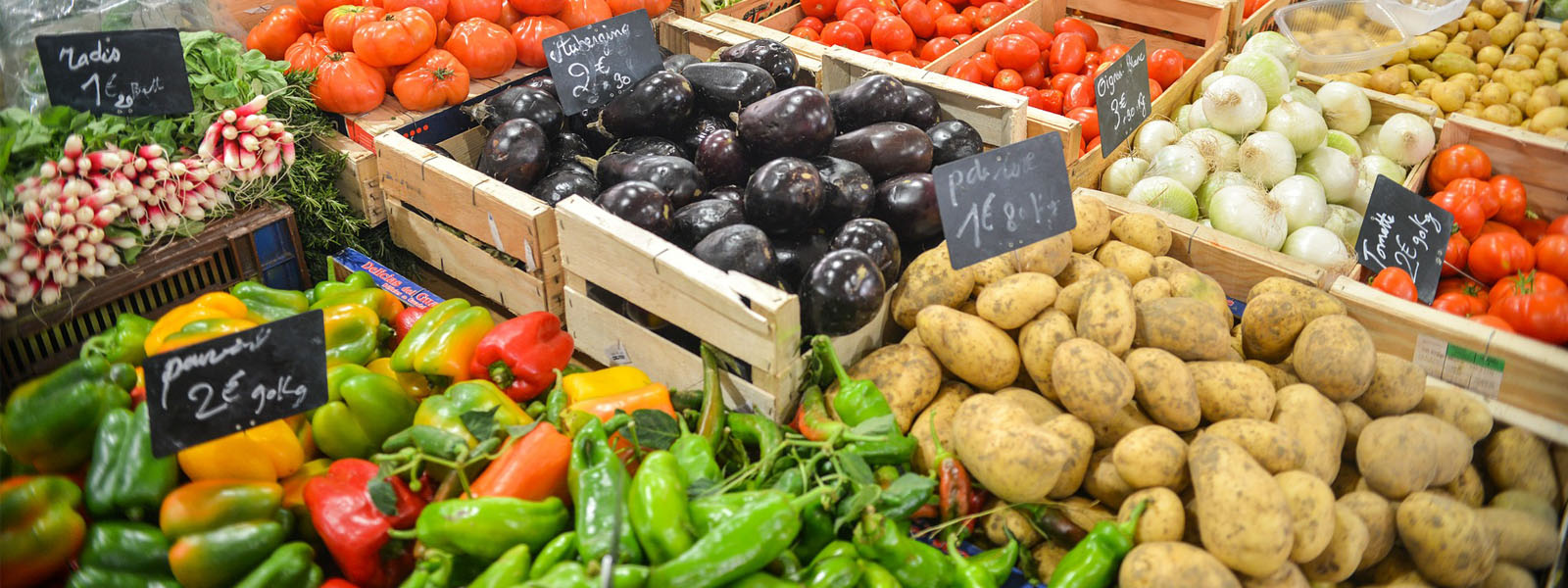 Fruit and vegetable display in a market place