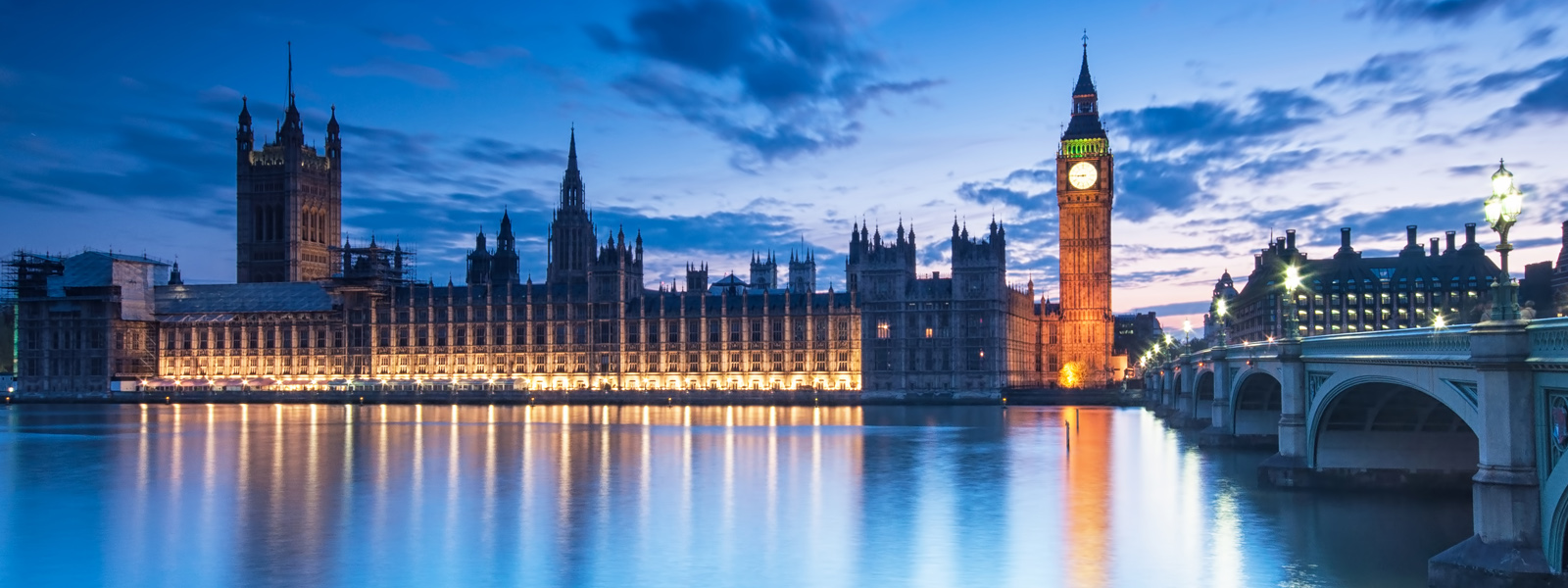 The Houses of Parliament at night in London