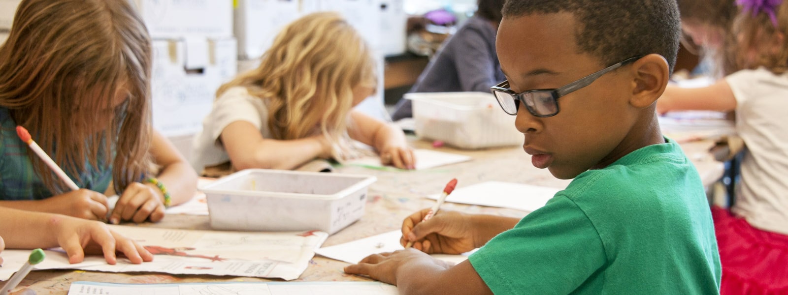 School children working in a classroom