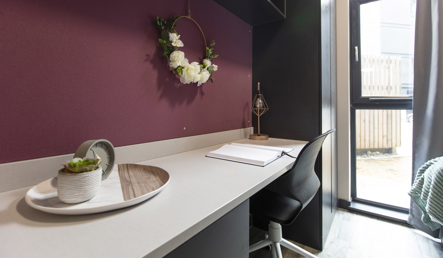 A bedroom in the Gateway student accommodation