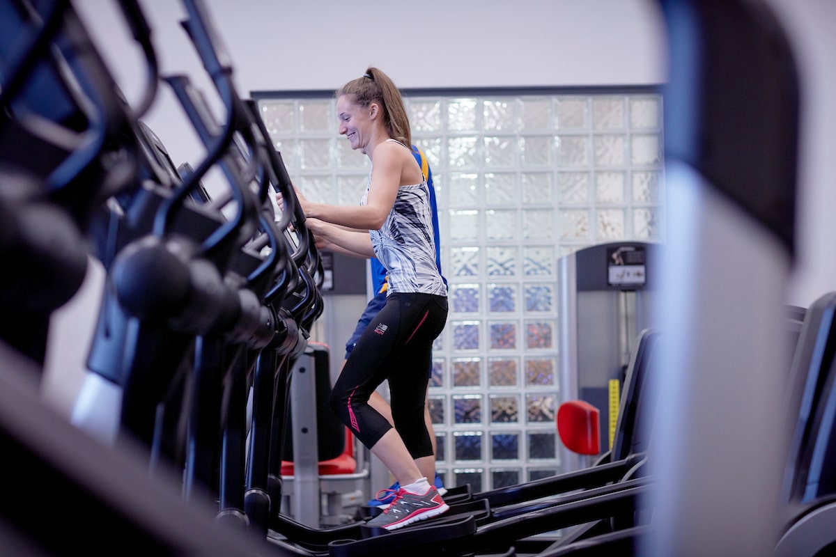 A student running on a treadmill